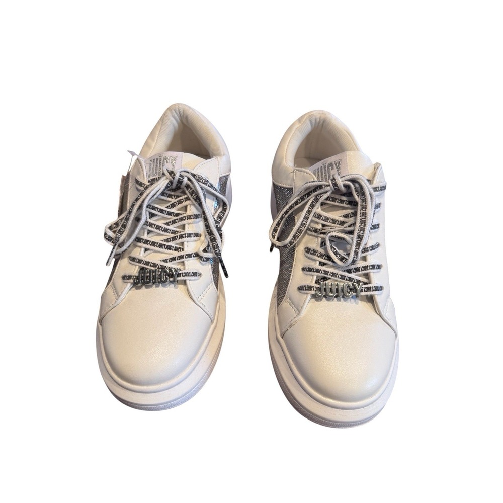 NWT Juicy Couture Della White Silver Sequin Woman's Sneakers Sz 9.5 Branded Lace